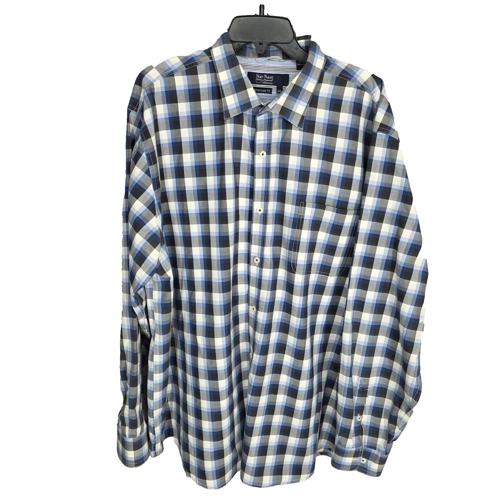 Nat Nast Shirt Mens 2XL Blue Gray‎ American Fit Button Up Long Sleeve Cotton
